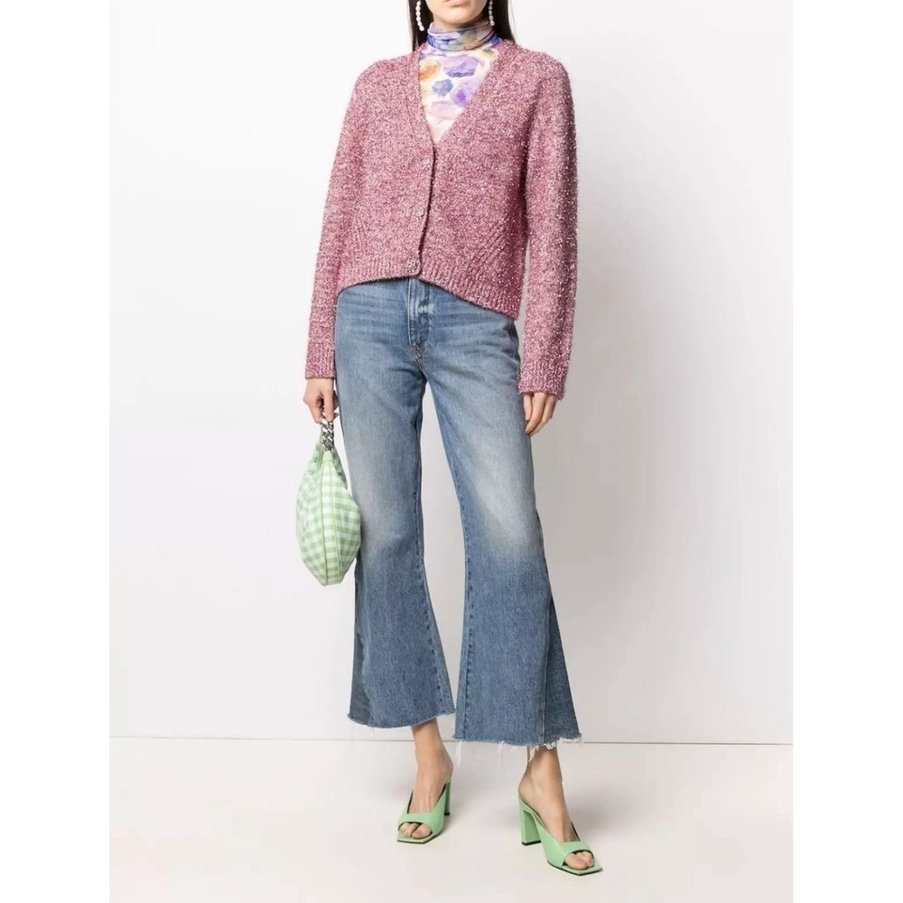 Ganni Cardigan Womens Small Pink Chunky Glitter Knitted Metallic Thread Sweater